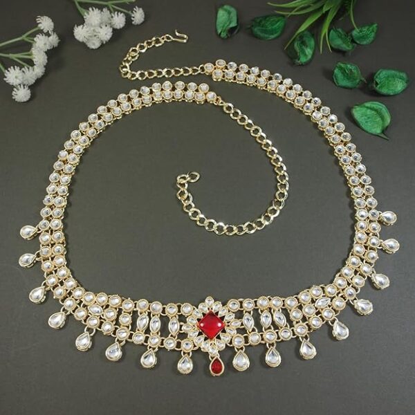 I Jewels 18k Gold Plated Ethnic Kundan Studded Kamarband/Belly Chain for Women (B027) - Image 3