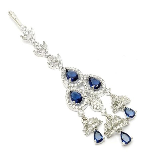 Zeneme Silver Plated Maang Tikka for Women Beautiful AD/American Diamond Studded Rhodium Plated Crystal Maang Tikka for Women and Girls