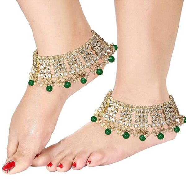I Jewels Gold Plated Bridal Kundan Anklets for Women - Image 5