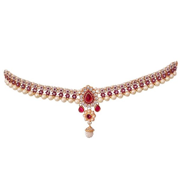 "Jewelstone Multi-Color Kundan Design Belly Chains for Women & Girls - Golden & Red Waist Jewelry