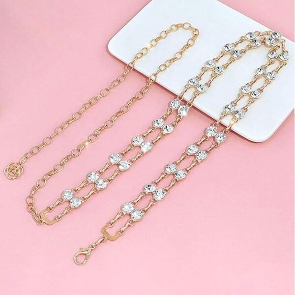 Peora Fashion Cubic Zirconia Studded Dress Belly Chain Adjustable Waist Chain Fancy Kamarbandh Belt for Women - Image 5