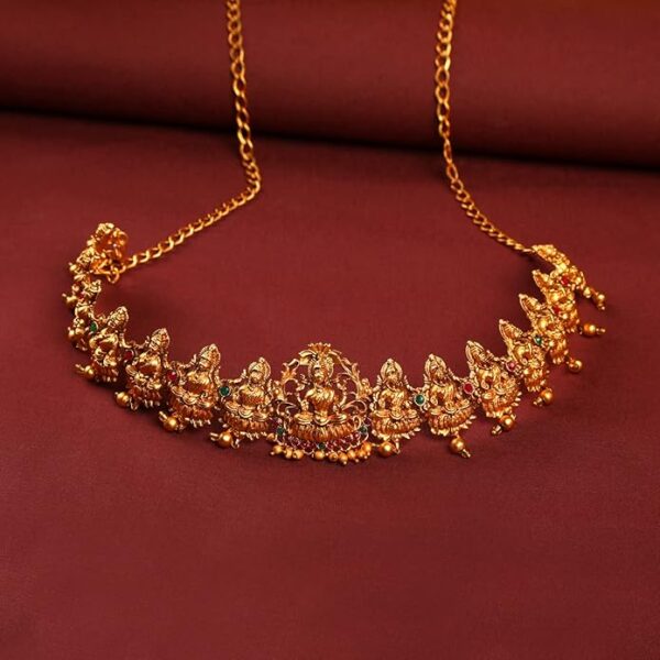 AccessHer Traditional Gold-Plated Temple Jewellery Waist Belt | Goddess Lakshmi Bridal Kamarbandh | Elegant Kamarpatta for Women | Perfect for Weddings & Festive Occasions - Image 5