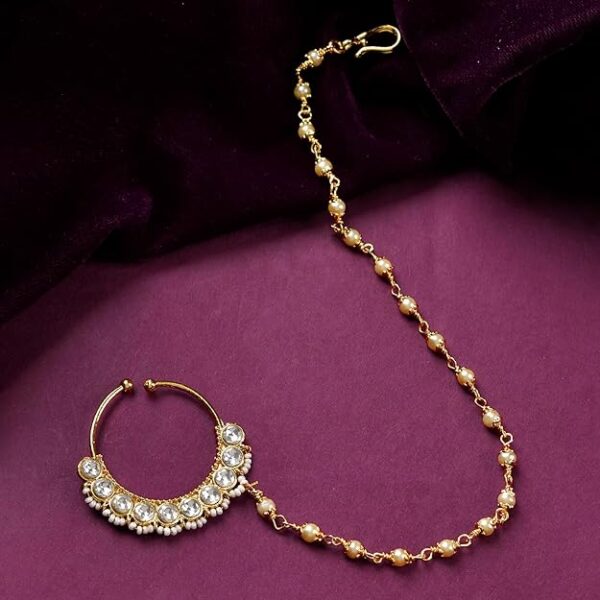 Kundan Elegance Shahi Noor Nath Nose Ring For Women|Women Gold Nose Rings|Kundan Polki Nose Rings|Gift For Her|Women Gifts|Gift For Valentine|Valentine Gifts|Raksha Bandhan Gifts|Gift For Sister - Image 5