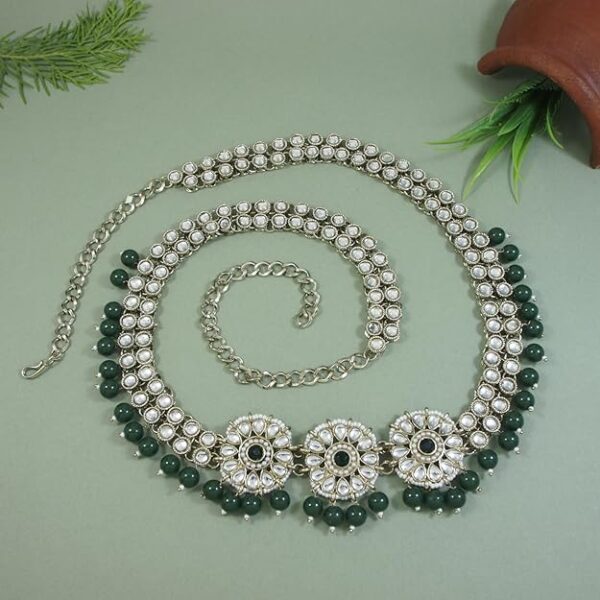 I Jewels Gold Plated Traditional Ethnic White Floral Design Kundan And Stone Studded Adjustable Pearl Kamarband/Belly Chain/Kandora/Wait Belt For Women - Image 4