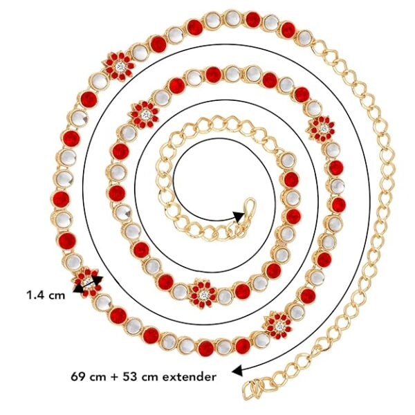 Peora Traditional Jewellery 18K Gold Plated Blue Kundan Waist Belt Kamarband Belly Chain for Women Girls - Image 2