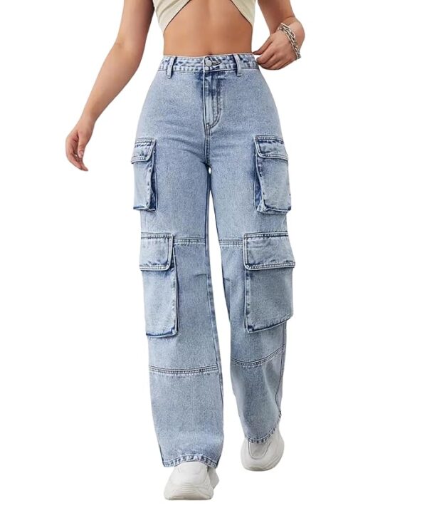 Glossia Fashion Women Cargo Jeans | High Rise Stretchable Baggy Wide LegDenim| Boyfriend Jeans for Women(WJ-1219)