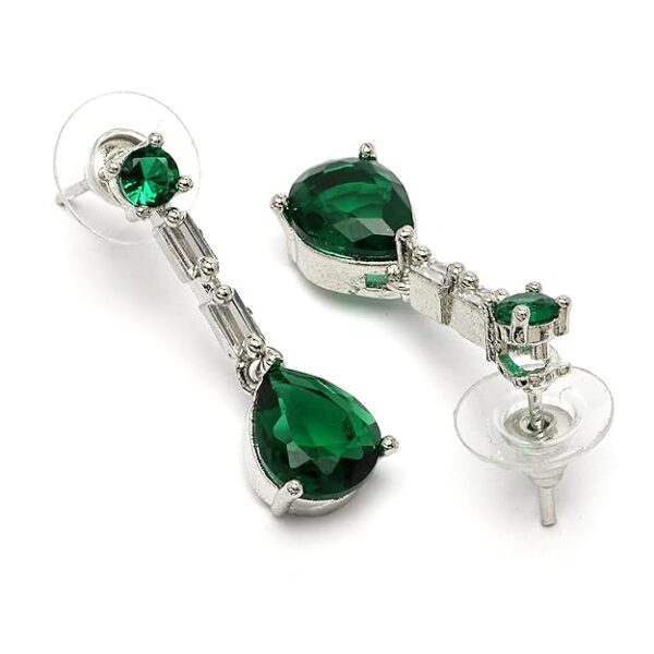 ZENEME Jewelry Luxury Green American Diamond Crytal Sleek Silver Plated Necklace Jewellery Set For Women & GIfts For Girls - Image 3