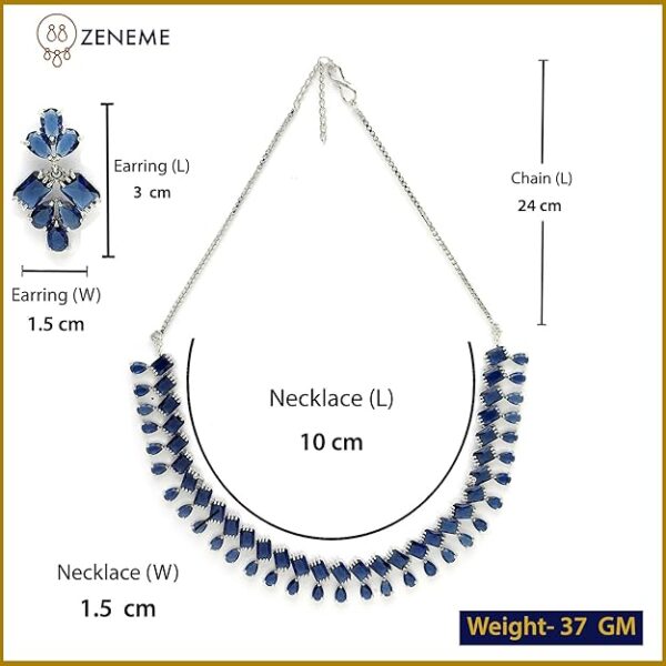 ZENEME Rhodium-Plated Silver Toned Pear Shaped American Diamond Studded Necklace with Earrings Jewellery Set with Girls and Women - Image 2