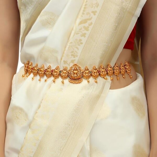 AccessHer Traditional Gold-Plated Temple Jewellery Waist Belt | Goddess Lakshmi Bridal Kamarbandh | Elegant Kamarpatta for Women | Perfect for Weddings & Festive Occasions - Image 4