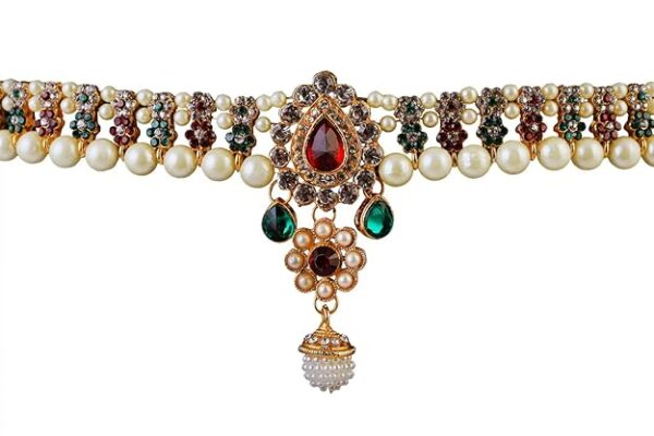 Handicraft Kottage Gold Plated Pearl with Multi Color Stone Belly Chain for Women