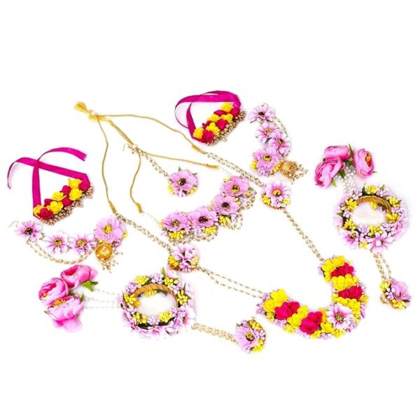 Sanvatsar Home Flower Fabric Handmade Jewellery for Haldi, Baby Shower, Mehndi, Godbharai Set for Women/Girls. Floral Jewellery Set, Jewellery Gift (Pink)