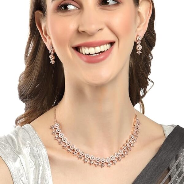 ZENEME Women American Diamond Studded Necklace With Earring Detailing Jewellery Set For Women and Girl - Image 6