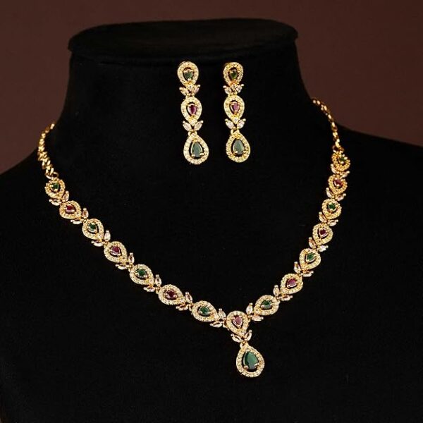 Sasitrends Traditional Micro Gold Plated Multi Color AD American Diamond Jewellery Necklace Jewellery Set for Women and Girls - Image 6