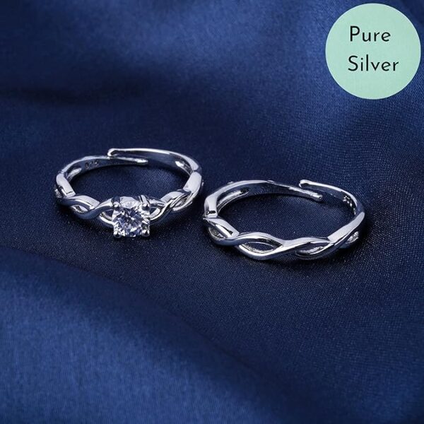 THE MARKETVILLA Pure 925 Silver Couples Ring - Chandi ki Matching Rings For Couple, Couple Rings for Lovers Pair, Couples Ring Combo Silver (Adjustable Size) - Image 3