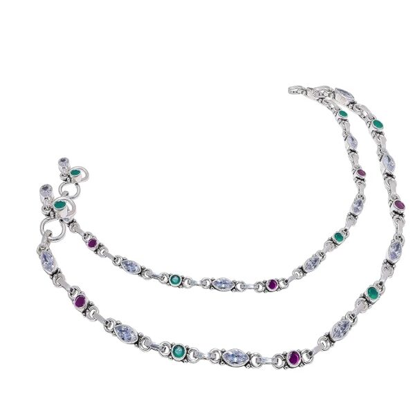 Anklet White Ruby Emerald Anklets. 92.5 Sterling Silver Handmade Jewellery Anklets.Women For Anklets. Gift For Anklets.
