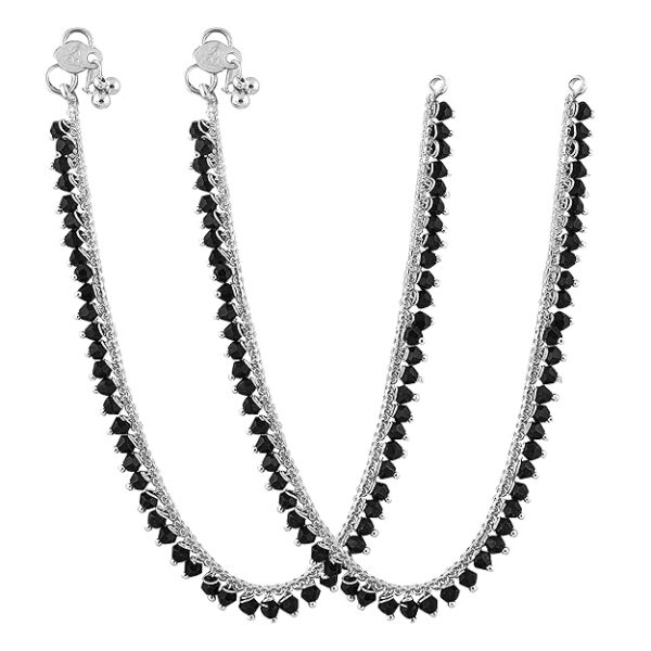 Lila Traditional Trendy Jewellery All Occassions Anklets Payal Pair for Women/Girls Alloy Anklet (Pack of 2)(Bzr_HC-108PayalBlackNakaCrystal(1Pair)) - Image 3
