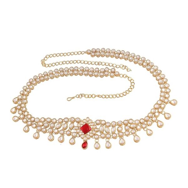 I Jewels 18k Gold Plated Ethnic Kundan Studded Kamarband/Belly Chain for Women (B027)