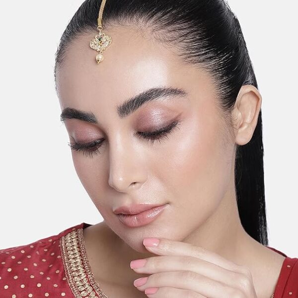 Estele CZ Entwined Peacock Designer Maang Tikka with Pearls for Girls & Women's - Image 5