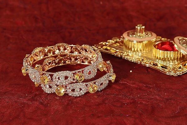 LAVAZZA Rose CZ Amercian Diamond Alloy Metal Bangles Premium Kada Set For Women & Girls | Latest Women's Kangan Stylish | Trendy Girl's Bangles Bracelet | Rose Gold Bangles Diamond- Set of 2 Bangles - Image 5