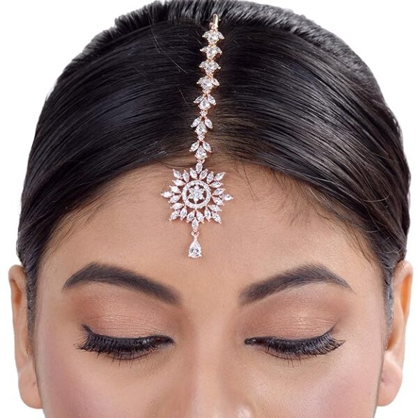 SARAF RS JEWELLERY Beautiful Stunning Floral Diamond Maang Tikka For Women & Girls - Image 5
