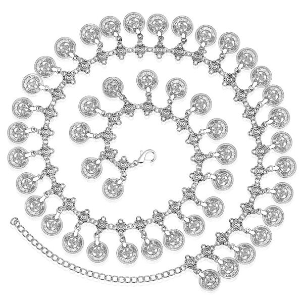 Peora Silver Plated Coin Tassel Kamarband Fancy Dress Belt Belly Chain Contemporary Jewellery for Women & Girls