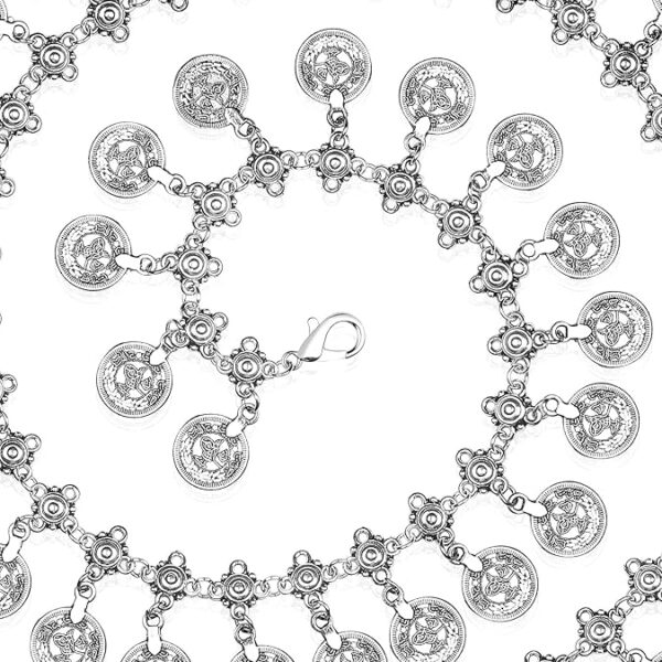 Peora Silver Plated Coin Tassel Kamarband Fancy Dress Belt Belly Chain Contemporary Jewellery for Women & Girls - Image 3