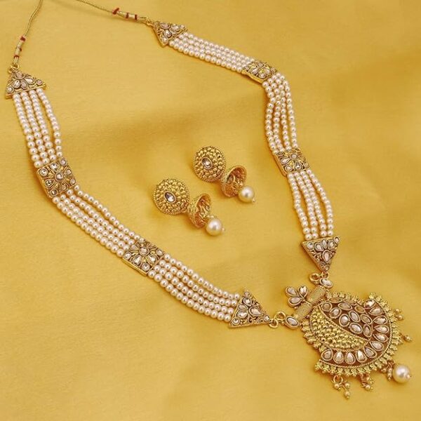 Sukkhi Classic LCT Gold Plated Wedding Jewellery Pearl Long Haram Necklace Set For Women (N83782) - Image 5