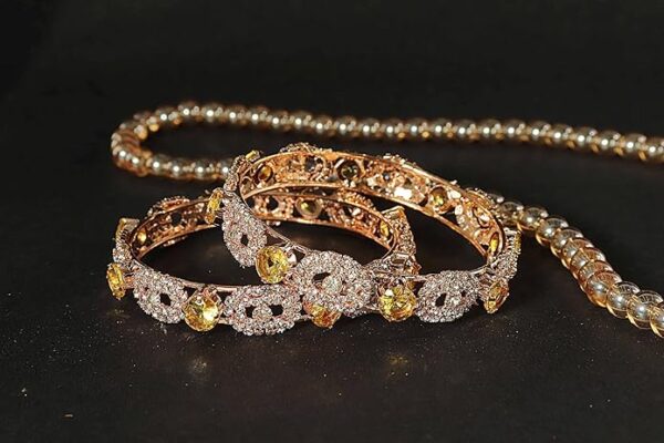LAVAZZA Rose CZ Amercian Diamond Alloy Metal Bangles Premium Kada Set For Women & Girls | Latest Women's Kangan Stylish | Trendy Girl's Bangles Bracelet | Rose Gold Bangles Diamond- Set of 2 Bangles - Image 6