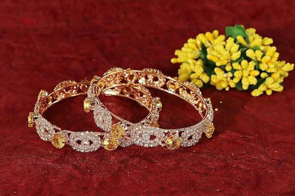 LAVAZZA Rose CZ Amercian Diamond Alloy Metal Bangles Premium Kada Set For Women & Girls | Latest Women's Kangan Stylish | Trendy Girl's Bangles Bracelet | Rose Gold Bangles Diamond- Set of 2 Bangles - Image 7