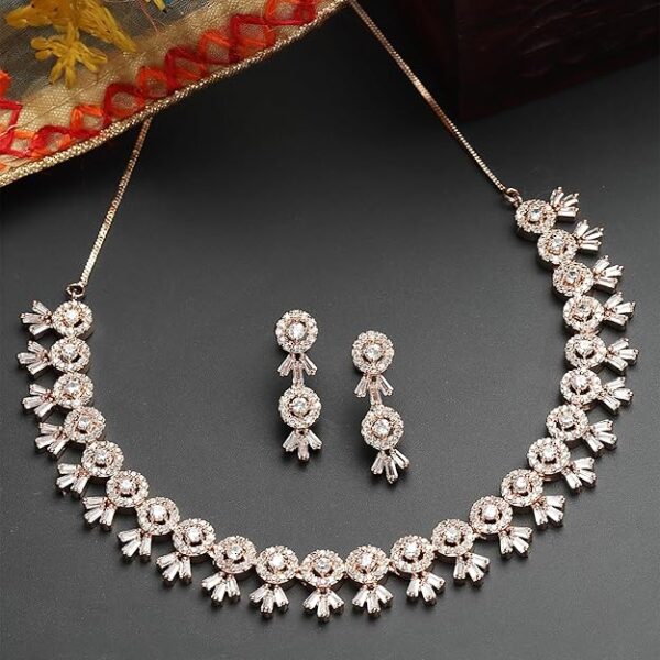 ZENEME Women American Diamond Studded Necklace With Earring Detailing Jewellery Set For Women and Girl - Image 5