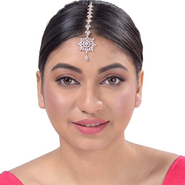 SARAF RS JEWELLERY Beautiful Stunning Floral Diamond Maang Tikka For Women & Girls - Image 2