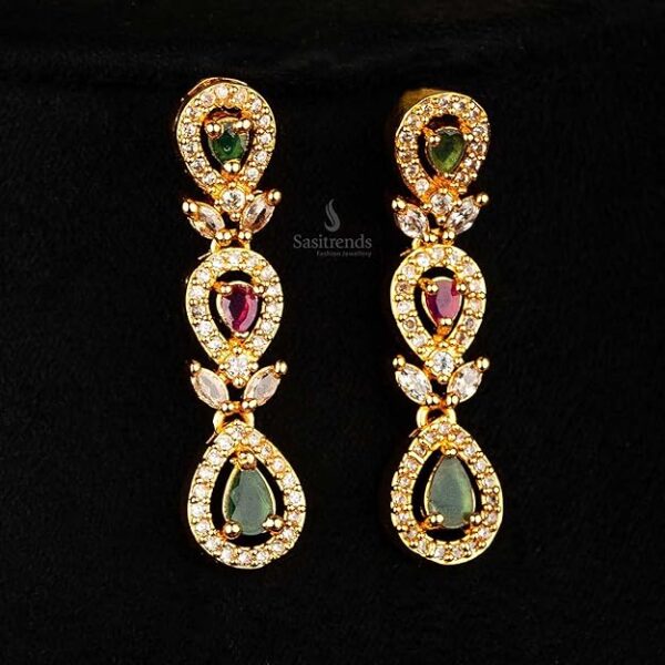 Sasitrends Traditional Micro Gold Plated Multi Color AD American Diamond Jewellery Necklace Jewellery Set for Women and Girls - Image 4