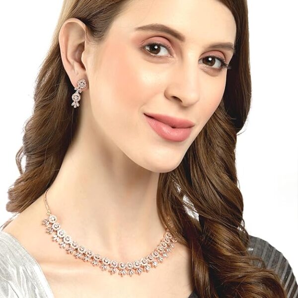 ZENEME Women American Diamond Studded Necklace With Earring Detailing Jewellery Set For Women and Girl - Image 4