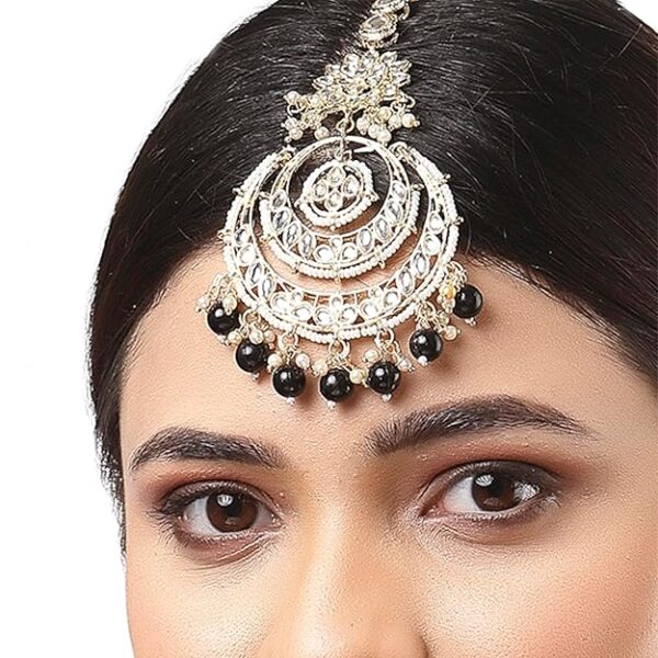 Zeneme 18K Gold Plated Traditional Kundan Studded with Pearls Maang Tikka for Women/Girls - Image 4