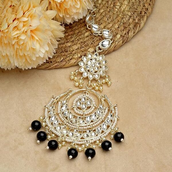 Zeneme 18K Gold Plated Traditional Kundan Studded with Pearls Maang Tikka for Women/Girls - Image 5